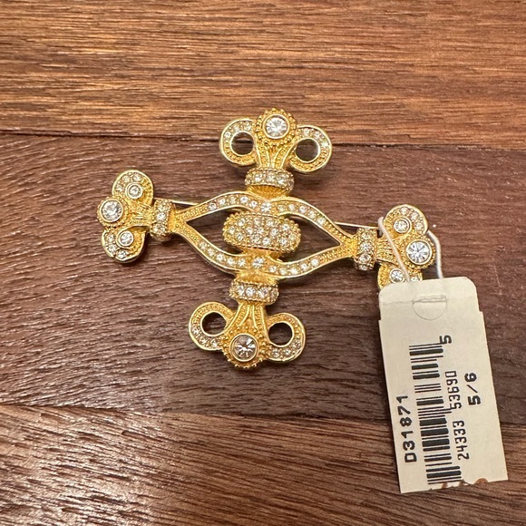 Vintage Christian Dior Gold Crystal Cross Brooch Signed Chr Dior Statement - Picture 3 of 7